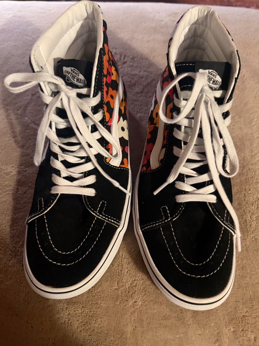 Vans Black High-Top Sneakers with Floral Panels, Women’s Size 10.5